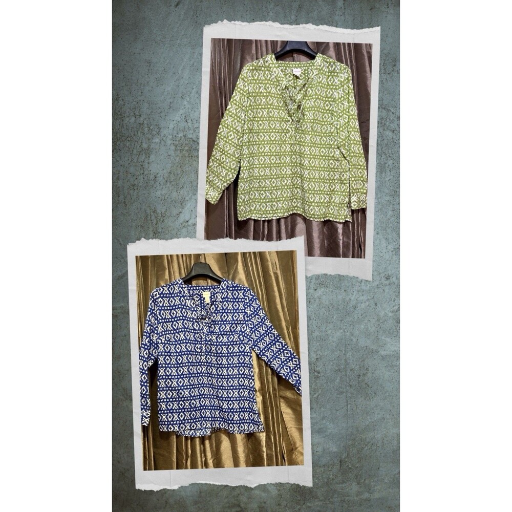 Lot of 2 Chico's Geometric Bottom up Blouse’s sizes 0/S & 1/M
